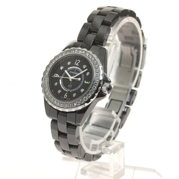 CHANEL J12 Diamond bezel 8P black Dial Quartz Ladies Watch - Picture 3 of 7